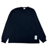 Black long-sleeve shirt with a brand label on a white background